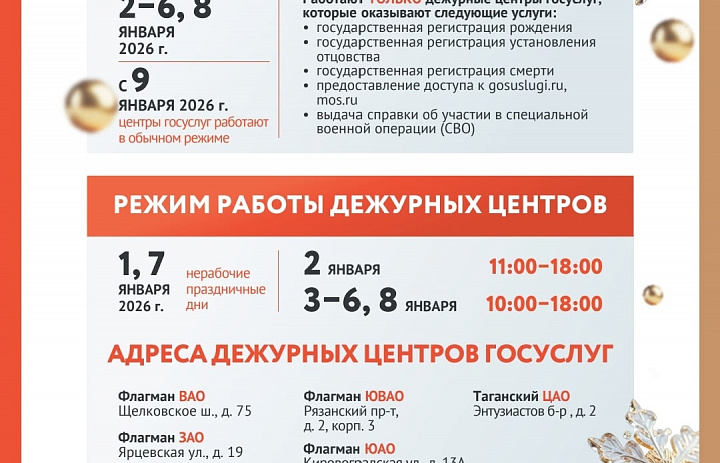 График работы центров госуслуг в новогодние праздники