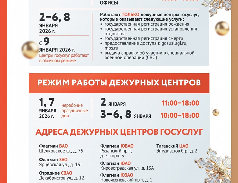 График работы центров госуслуг в новогодние праздники