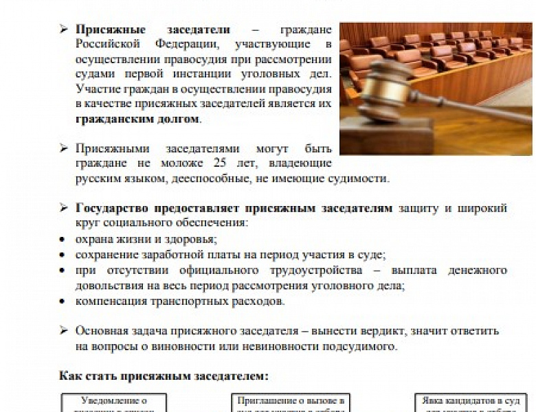 Быть присяжным заседателем - почётный долг гражданина России